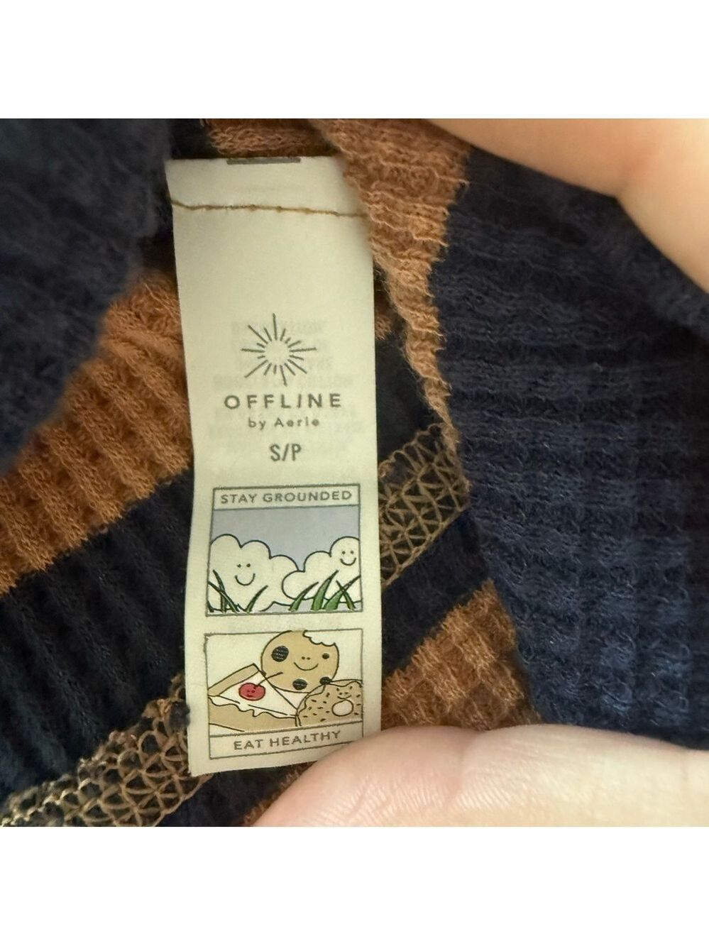 NWT OFFLINE By Aerie Wow! Waffle Oversized T-Shirt Striped V-Neck Tan Sweater S - Picture 13 of 16